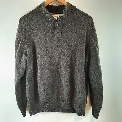 Enzo Mantovani Mens Grandpa Sweater Medium Brown Mock Neck Henley Wool Pullover • $17.48