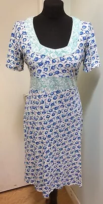 £16.99 • Buy Lovely 100% Cotton Printed Tea Dress M BRORA 10-12 Blue Green White EUC