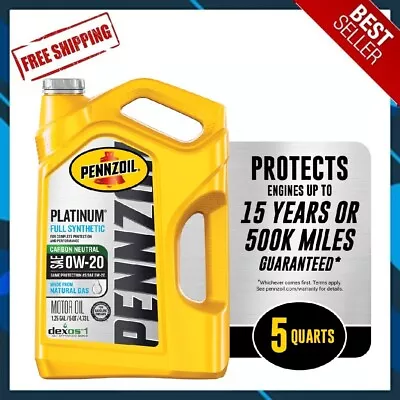 🔥DAILY SALE🔥 Pennzoil Platinum Full Synthetic 0W-20 Motor Oil 5-Quart • $24.88