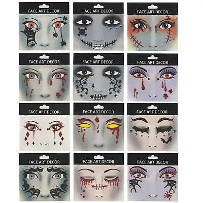 Face Art Decor Fancy Dress Temporary Tattoo Glitter Sticker Halloween Cosplay • £2.99