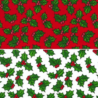 Polycotton Fabric Holly Leaves Berries Christmas Xmas Festive Berry Mistletoe • £2.70