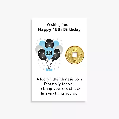 Birthday Lucky Coin Gift Card 21st 30th 40th 50th For Him Boys Men Blue Balloons • £3.05