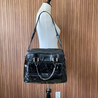 Z SPOKE ZAC POSEN Black Leather Patent Shoulder Purse Messenger Hand Bag • $37.50