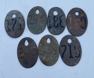 Vintage Antique Numbered Brass Metal Cow Tag Lot Of 7 Unpolished • $145