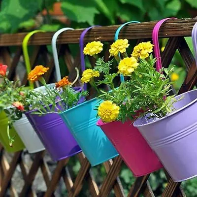 10 Colors Metal Iron Flower Pot Hanging Balcony Garden Plant Planter Home Decor • £11.99