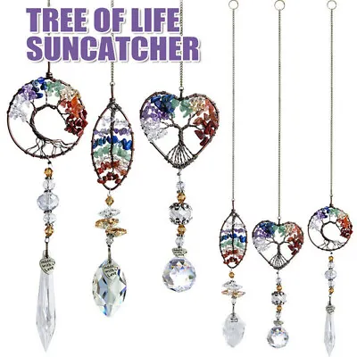 Hanging Crystal Suncatcher Life Tree Stone Beads Prism Pendant Window Decor • £5.87