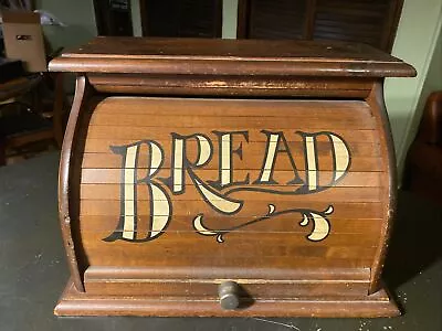 Vintage Country Wood Roll Top Door Bread Box Keeper - Kitchen Home Decor 18x12 • $41.59