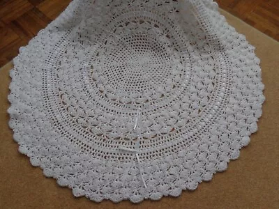 New HAND CROCHET Baby Shawl WHITE 38 ROUND CHRISTENING BAPTISM BLANKET Swaddling • £22.99