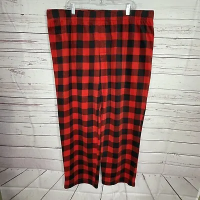 Christmas Sleep Pajama Pants Men’s 2XL Plaid Black Red Fleece 42x33 Xmas • $2.26