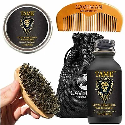 Beard Mustache Oil Growth Kit For Men - Tame  Oil Balm Boars Brush Comb Bag • $15.99