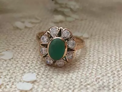 Vintage ROSE Gold 585 14K Women's Jewelry Chrysoprase Stone Ring Size 8  • $495