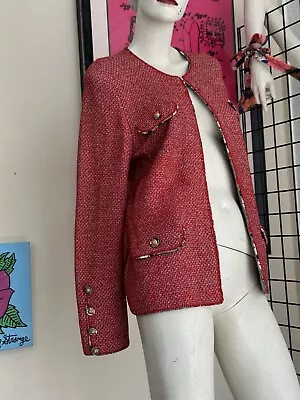 Vintage Collarless Women’s Jacket-1980s-knit-society-Red-Medium-Christian A • $40