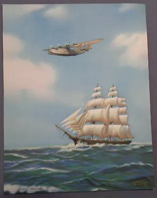 Vintage Litho Art Print Sailing Ship Airplane Flying Boat Alpnarly Lyster 8x10  • $15.19