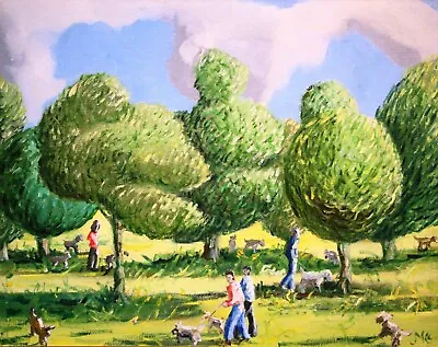 Original Modern Irish Art Painting DOG WALKING IN THE PARK By Artist JOHN MCCART • £195