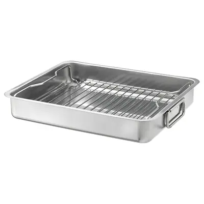 Stainless Steel Roasting Oven Pan Dish Meat Baking Roaster Tin Grill Rack Tray • £22.85