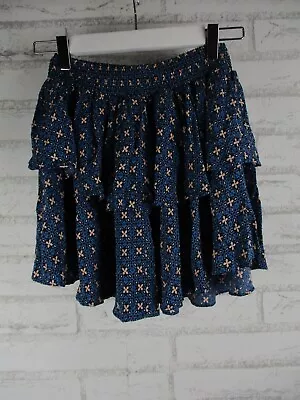 Tigerlily Womens Mini Skirt Tiered Blue Rose Pink Floral Print 8 • $38