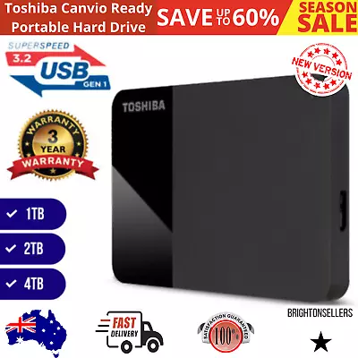 Toshiba 1TB 2TB 4TB External Hard Drive Portable Canvio Ready SuperSpeed USB 3.2 • $105.91