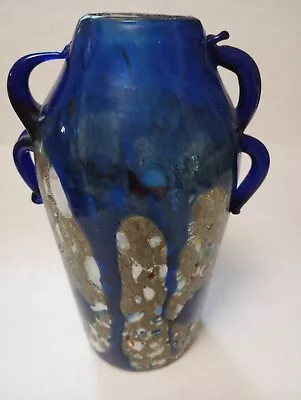 ASIS AVEM Murano Vase Art Glass Vase Cobalt Blue Millefiori Filligrana Zanfirico • $64