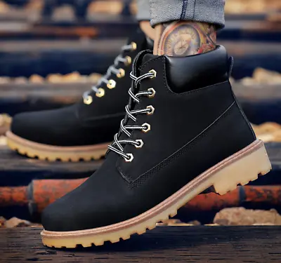 Winter Warm Mens Camouflage Lace Up Ankle Leather Boots Punk Retro Outwear Shoes • $29.99