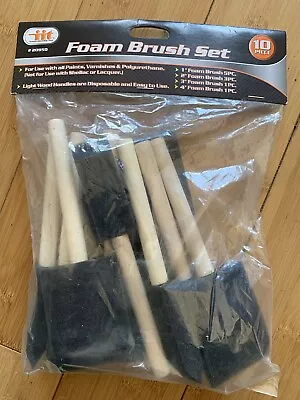 10 PIECE FOAM PAINT BRUSH SET W/ WOOD HANDLE IIT  1  2  3  4  Inch Lot • $7.95