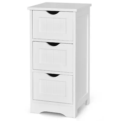 $89.49 • Buy Bathroom Floor Cabinet Narrow Storage Organizer With 3 Removable Drawers White