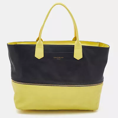 Longchamp Yellow/Black Leather Expandable Tote • $115.50