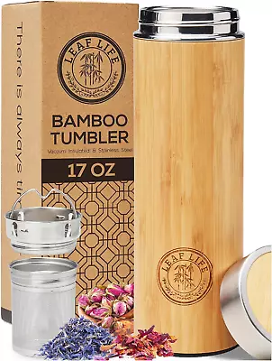 Premium Bamboo Thermos With Tea Infuser For Loose Tea 17Oz Tea Gift Set • $33.37