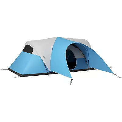 Outsunny 3000mm Waterproof Camping Tent W/ Porch & Sewn In Groundsheet Blue • £139.99