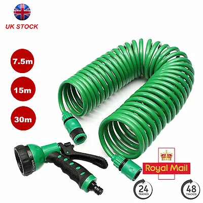 15/30M Retractable Coil Hose Pipe Reel With Water Spray Gun Nozzle Garden UK • £15.99