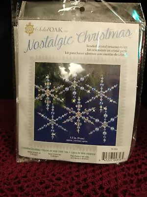 Vintage Nostalgic Christmas Beaded BLUE Crystal Snowflake Ornament Kit NEW • $15