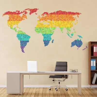 Pixel World Map Rainbow Colours Wall Sticker WS-45485 • £18.98