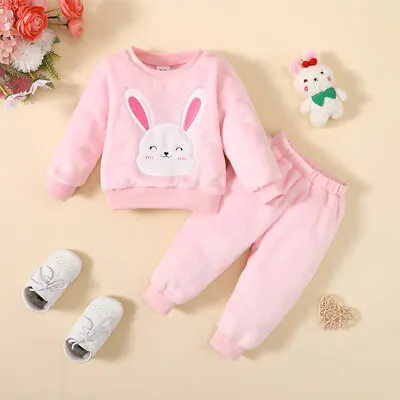 Kids Baby Girls Rabbit Pajamas Pjs Set Fluffy Fur Nightwear Loungewear Outfits • £10.39