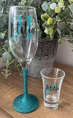 Personalised Champagne Flute And Shot Glass Gift  Birthday 18th 21st 30th • £9.99