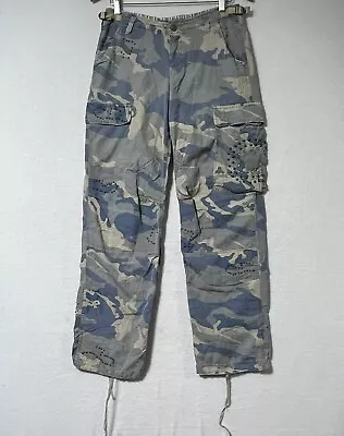 DA-NANG Surplus VTG 90s Y2K Blue Camo Cargo Rip Stop Mid Rise Pants Studded Sz S • $64.97