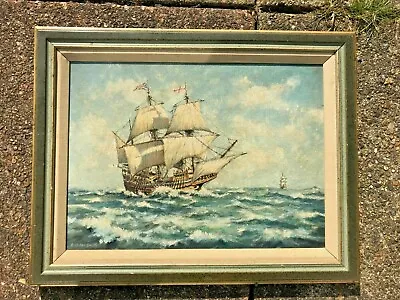 Oil On Board Painting Signed R Stokes Smith Galleon At Sea / Salling Ships • £120