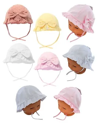 Baby Girls Sun Hat Chin Strap 0 3 6 9 12 18 Months Summer Cloche Dot Bow Frilly • £5.25