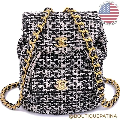 Chanel 1994 Vintage Black White Tweed Duma Backpack Bag 24k GHW 66338 • $15100