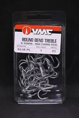 VMC 9650PS Perma Steel Treble Hooks - Size 1 - Pack Of 25 - 9650 Carbon Hooks • $6.79