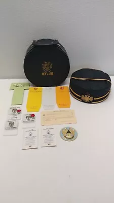 Vintage Masonic 32nd Degree Scottish Rite Cap 2 Headed Eagle Hat W/Case Contents • $65