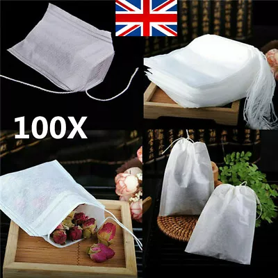 100X Reusable 100% Cotton Muslin Filter Bags Spices Herbs Tea Soup Drawstring UK • £3.44