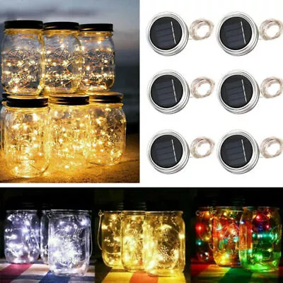 10/20LED Mason Jar Lid Fairy String Solar Powered Lights Lamp Garden Party Decor • £10.99