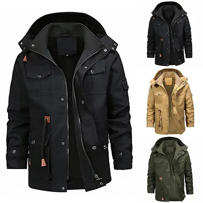 £38.99 • Buy Mens Fleece Lined Parka Coat Hooded Zip Up Winter Thermal Warm Army Jacket Tops