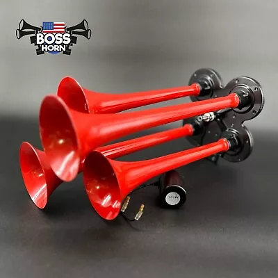 185db 4 Trumpet Train Air Horn RED Loud Truck Pickup Boat Motorcycle - 15 Inches • $75