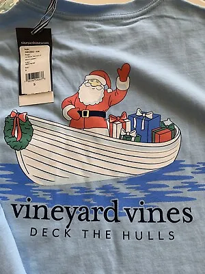 NWT Vineyard Vines Mens SMALL Christmas Santa Boating DECK THE HULLS L/S T-Shirt • $17.95