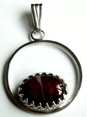 Exquisite  Sterling Silver Mount & Jasper Cabochon 25 Mm Round Pendant   • £18.96