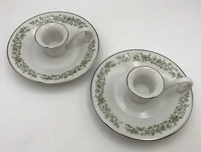 2 Vintage Mikasa Fine China Green Floral Candle Holders G9059 Japan • $7.99