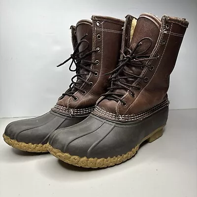 LL Bean Boot Brown Leather Shearling Lined Duck Boots Men's Size 9(HORSE HAIR) • $25