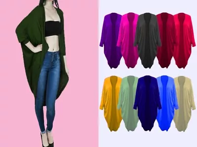 Women's Batwing Waterfall Cocoon Open Long Kimono Cardigan Maxi Shawl 8-26 • £6.99