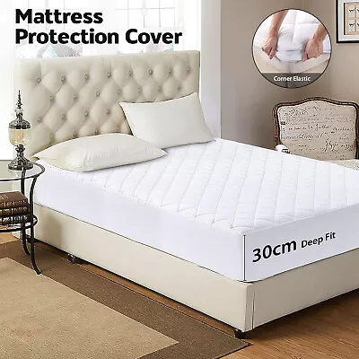 Quilted Mattress Topper 30cm Extra Deep Bed Protector Cover Single Double King • £8.09