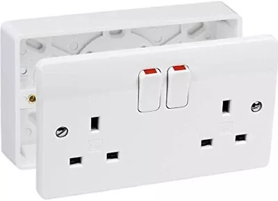 MK Logic Plus Double Socket K2747 + Surface Mount Back Box 25mm Rounded Edges • £9.95